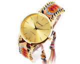 Women Ethnic Knitted Weaved Band Bracelet Quartz Dial Wrist Watch