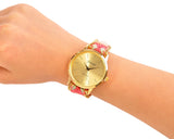 6 Pcs Women Ethnic Knitted Weaved Bracelet Quartz Dial Wrist Watch Set