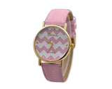 Geneva Women Chevron Style Leather Wrist Watch