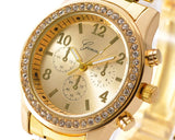 Geneva Women Classic Round CZ Quartz Alloy Band Watch