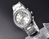 Geneva Women Classic Round CZ Quartz Alloy Band Watch