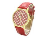 Geneva Women Candy Color Polka Dots Leather Alloy Wrist Watch