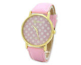Geneva Women Candy Color Polka Dots Leather Alloy Wrist Watch