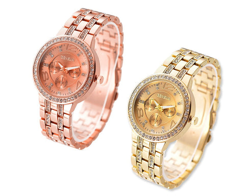 Classic Unisex Rhinestone Round CZ Quartz Dial Wrist Watches
