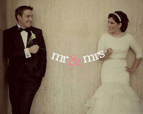 Mr. And Mrs. Wedding Photo Booth Props Banner - Baby Pink