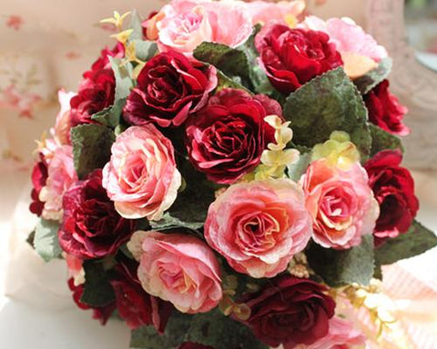 20 Pcs Wedding Rose Flowers Bouquet - Red Pink