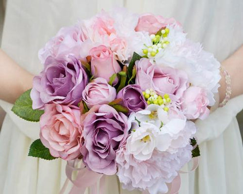 Romantic Silk Flower Wedding Bouquets - Pink Purple