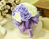 Elegant Wedding Silk Flowers Bouquet - White Purple