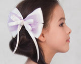 Flower Girl Sequin Silk Ribbon Wedding Hair Clip - Purple And White