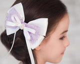 Flower Girl Sequin Silk Ribbon Wedding Hair Clip - Purple And White