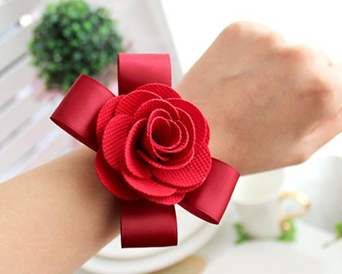 6 Pcs Flower Wedding Wrist Corsages - Red