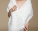 Elegant Lady Bridal Faux Fur Wedding Shawl - White