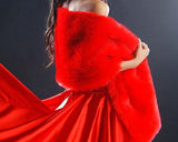 Elegant Lady Bridal Faux Fur Wedding Shawl - Red