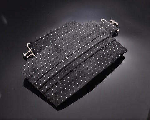 Men Dots Pattern Tuxedo Linen Cummerbund - Black