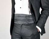 Men Dots Pattern Tuxedo Linen Cummerbund - Black