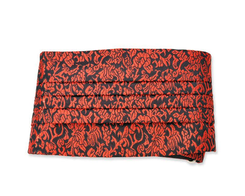 Men Handcrafted Floral Tuxedo Linen Cummerbund - Red