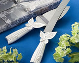 Sparkling Love Double Butterfly Wedding Cake Knife and Server Set