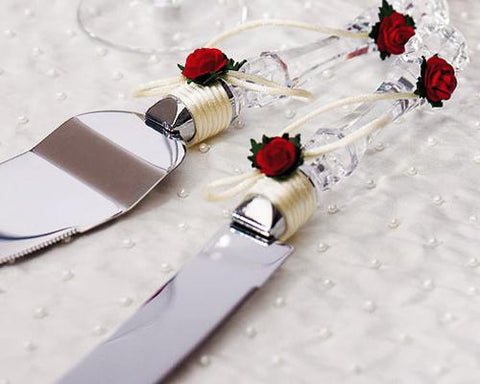 Romantic Rose Wedding Cake Knife and Server Set
