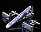 Classic Crystal Cufflinks and Tie Clip Set - Ice Blue