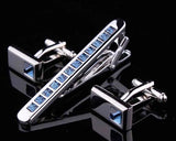 Classic Crystal Cufflinks and Tie Clip Set - Blue
